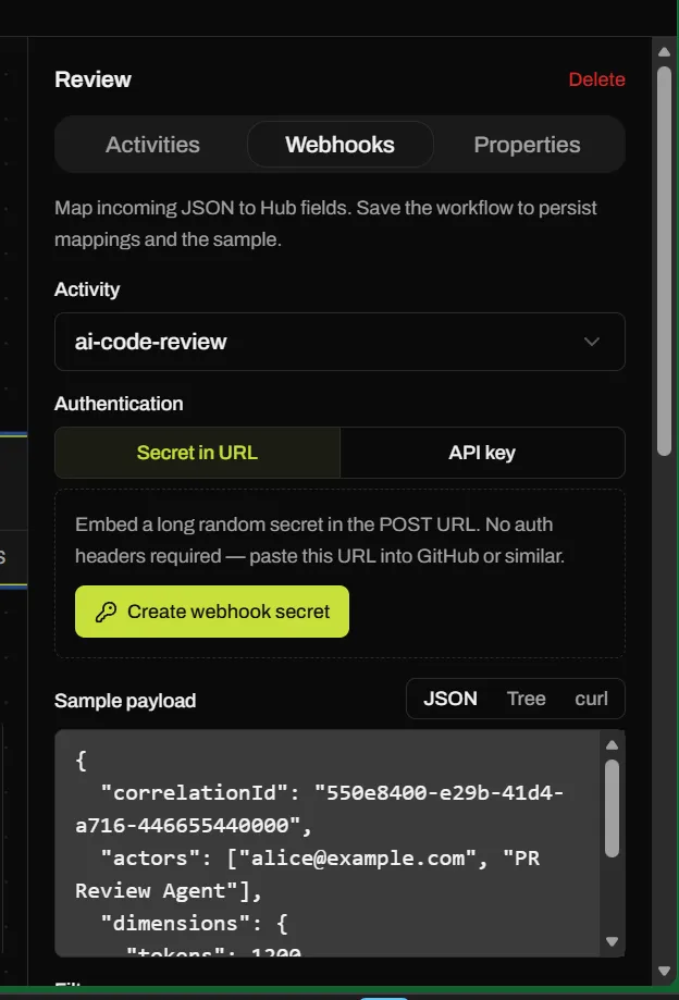 Create webhook and copy URL