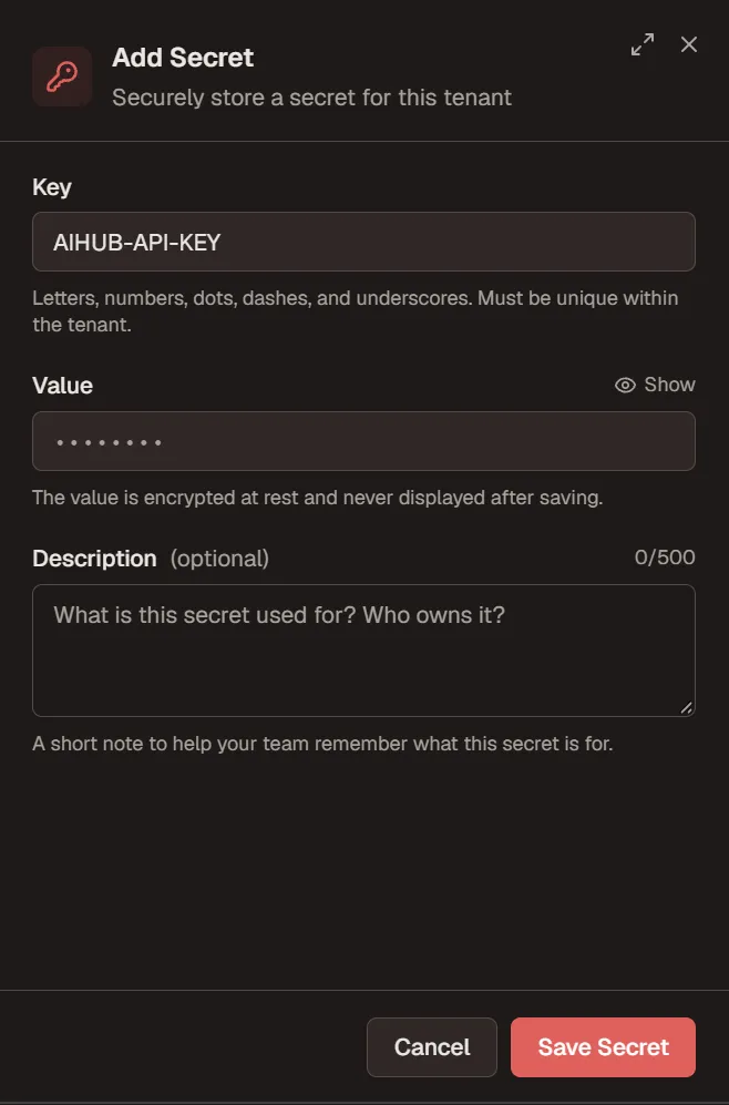 Add AIHUB-API-KEY secret