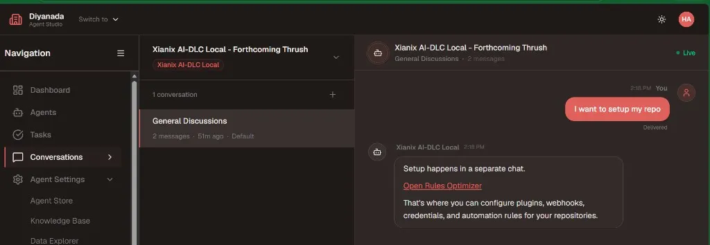 Ask to set up the repo, then click Open Setup or Open Rules Optimizer